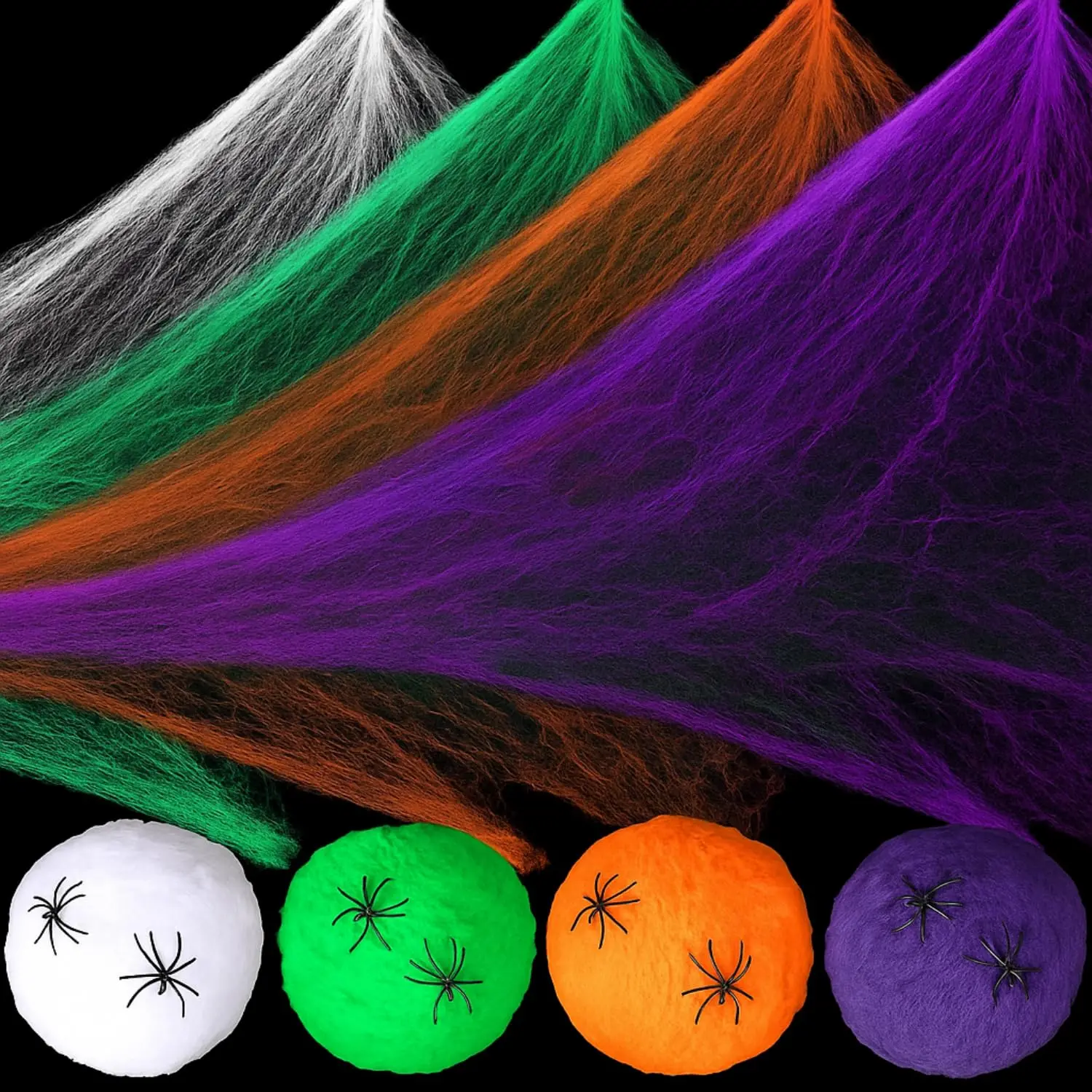 Halloween Glow Spider Web Decorations with Fake Spiders and Bats Super Stretch Fluorescent Cobwebs for Indoor Outdoor Haunted House Party Decor