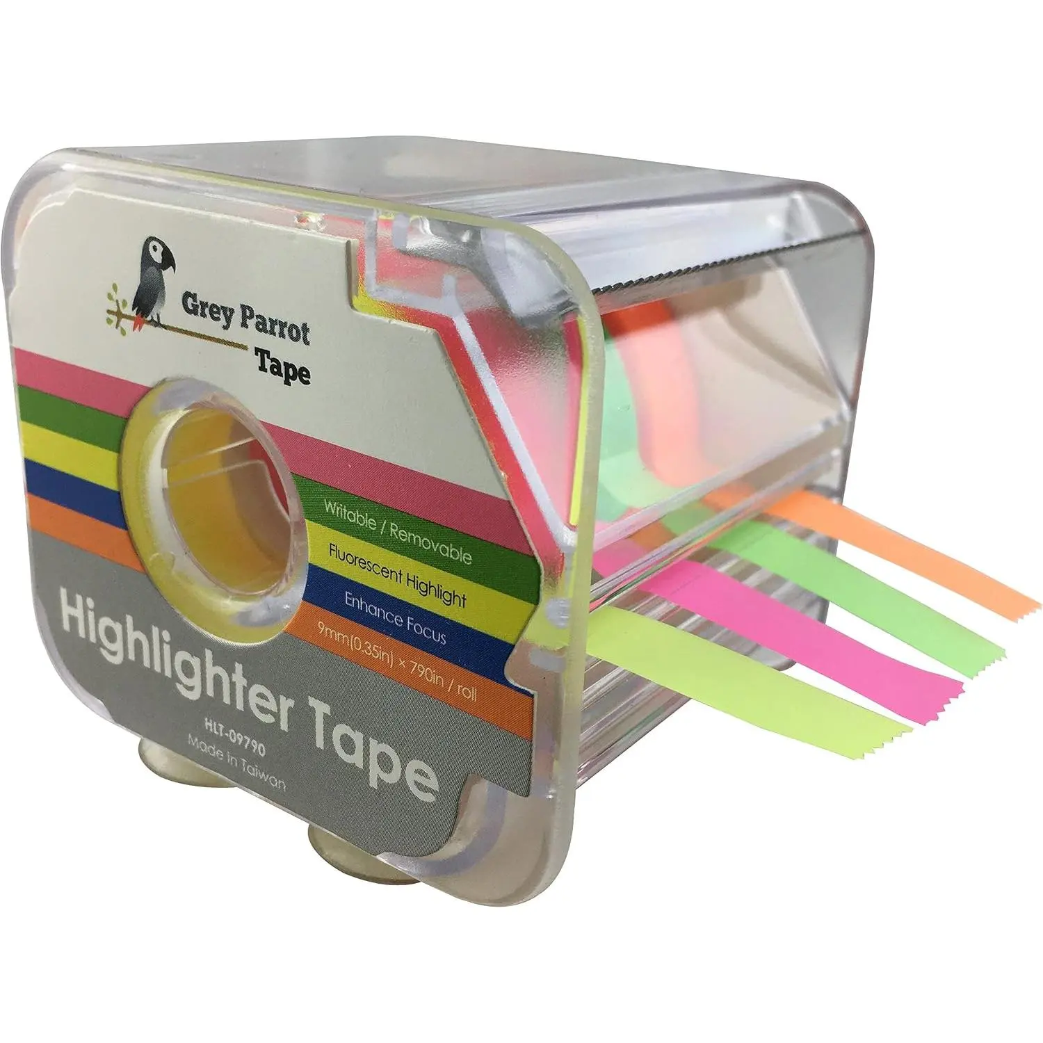 Fluorescent Neon Highlighter Tape Removable, (4 Colors Pack), 0.35in(9mm) x 790in Per Roll, Office/Craft Tape/Yellow, Orange, Green, Pink (1)