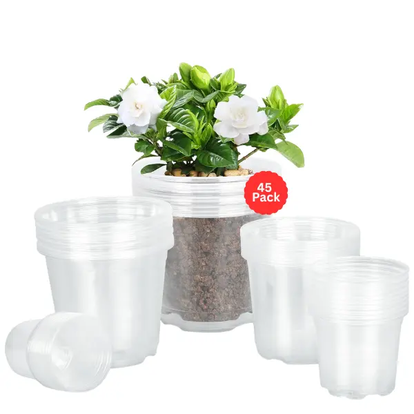 45 Pack 3/4/5/6/7 Inch Clear Nursery Pots for Plants, Clear Plastic Plant Pots with Drainage Holes, Seed Starting Pots, Transparent Variety Pack Flexible Garden Pot for Indoor Outdoor