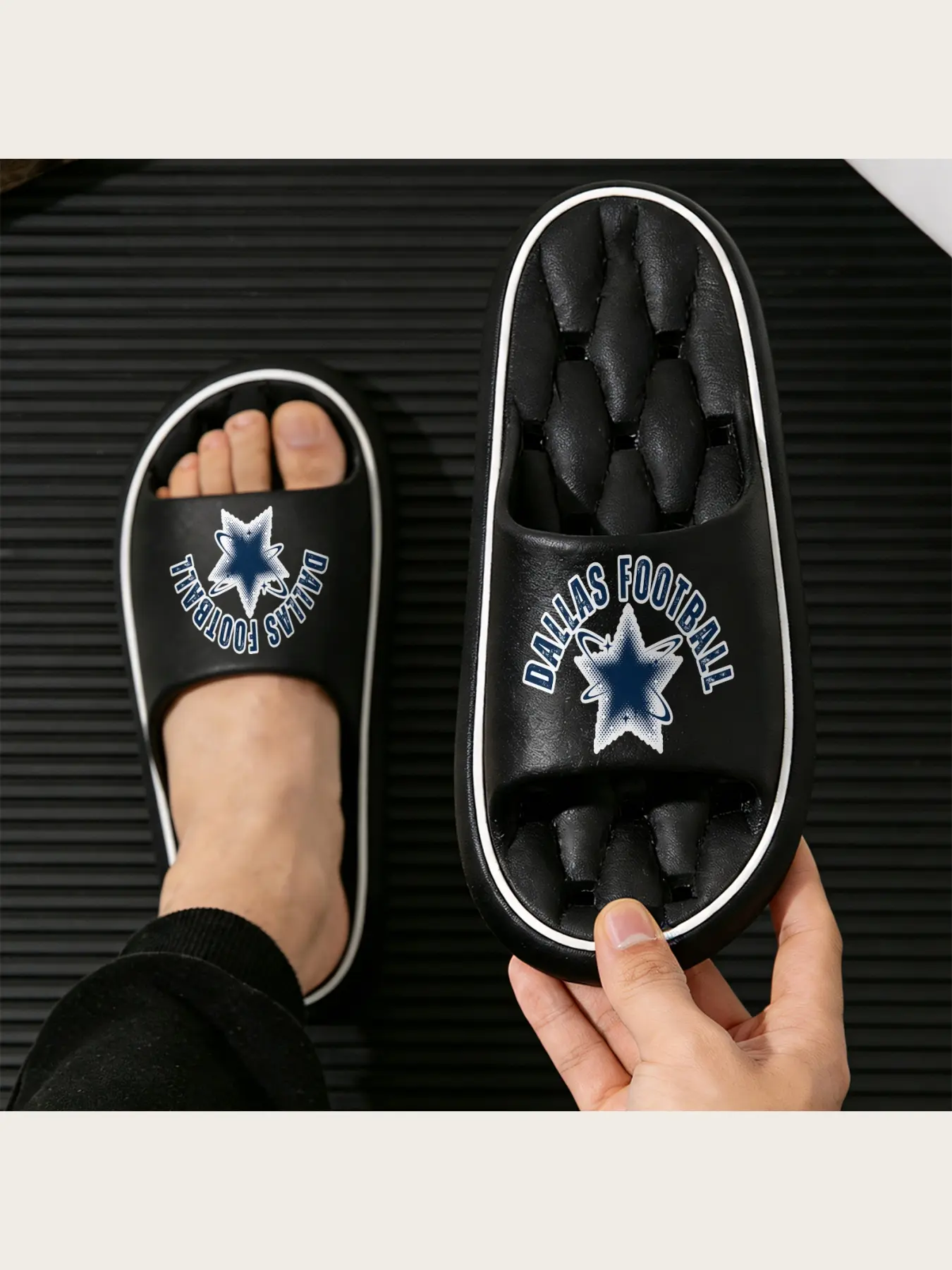 Dallas Football Themed Slippers for Men Women Comfortable Indoor House Shoes with Star Logo Non-Slip Sole Soft Fleece Lined Casual Footwear for Fans Game Day Lounging