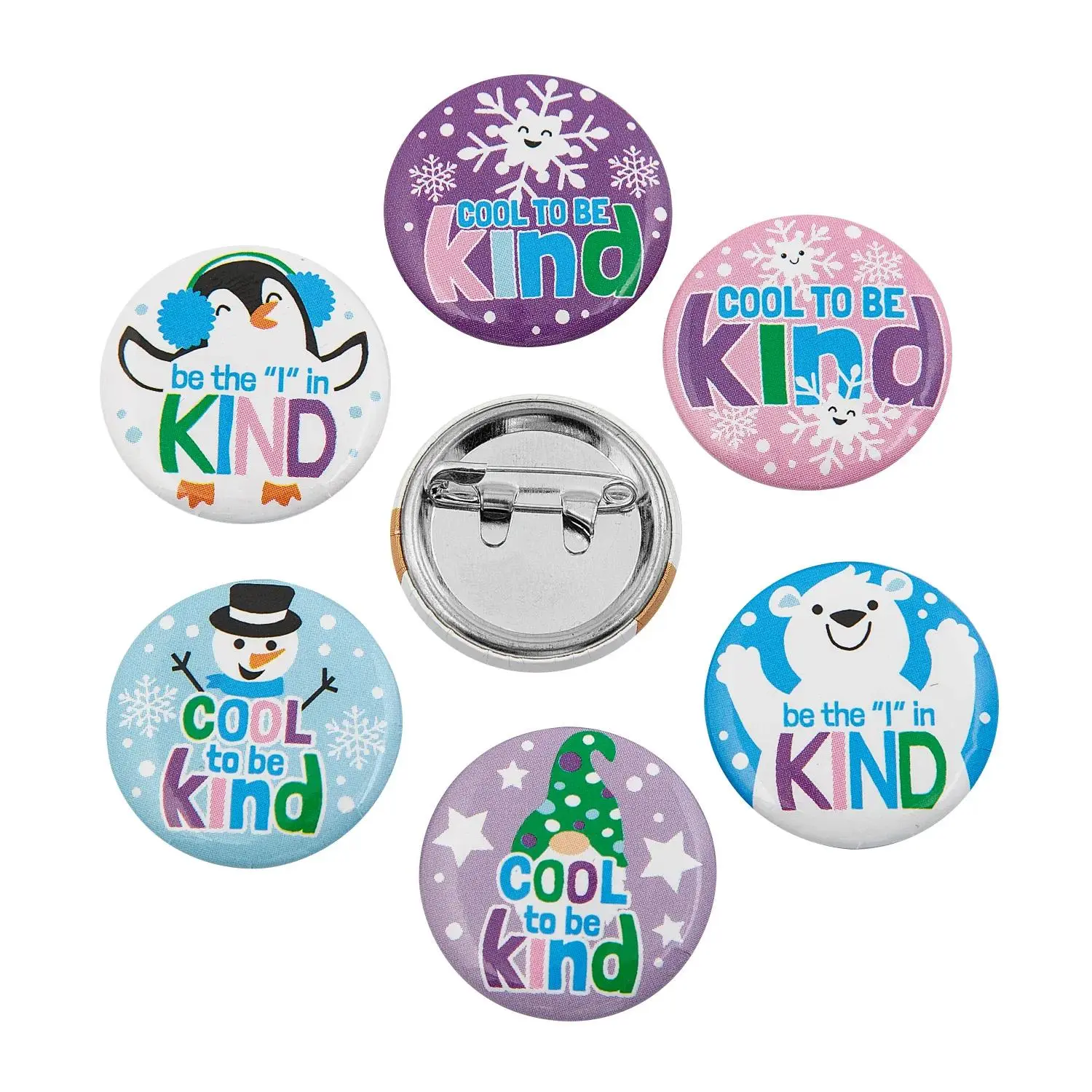 1" Multicolor Metal Buttons, 48-Pc. Bulk Pack with Kind Messaging, Temporary Tattoos & Puzzles Add-Ons, Ideal for Classroom Prizes, Christmas Gifts (Fashion Accessories)