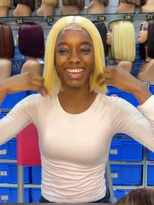 Real Human Hair Wig , Pure Blonde, 2x6 closure, 10 Inch, Natural Look, Easy Wear, Perfect for Daily Use