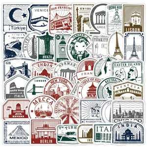 50pcs Landscape Stamp Stickers, Creative Graffiti Sticker Pack, Waterproof Decorative Stickers for Luggage, Phone Cases, Notebooks, Ideal Gift