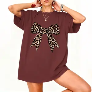 Summer Outfits, Leopard Print Bow Graphic T-Shirt, Casual Women's Style, Perfect For Date Night, Festival Vibes, Summer Vacation