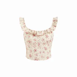 Cider Cotton Floral Ruffled Square Neckline Crop Blouse SwimWeek