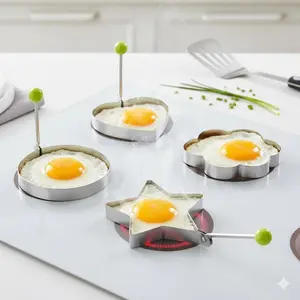 4-Shape Stainless Steel Egg Ring, Non-Stick Breakfast Maker for Frying Pan, Easy Clean Egg Mold with Heat-Resistant Handle, Portable Cooking Tool for Perfect Eggs