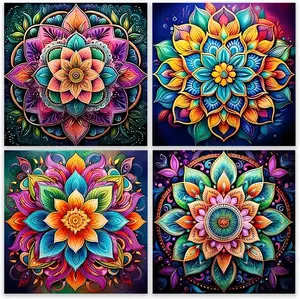 4 Pack Diamond Art Kits for Adults - Mandala 5D Diamond Painting Kits for Beginner,DIY Gem Art Full Drill Diamond Dots Crystal Craft Kits for Gift Home Wall Decor 12x12inch