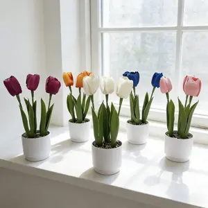 5Pcs Fabric Artificial Tulip Bonsai, Fake Tulips in Pot, Realistic Faux Tulip Potted Plants, Artificial Flowers for Indoor Outdoor Home Office Desk Decor, Garden Patio Balcony Wedding Party Table Centerpiece, Spring Floral Decor