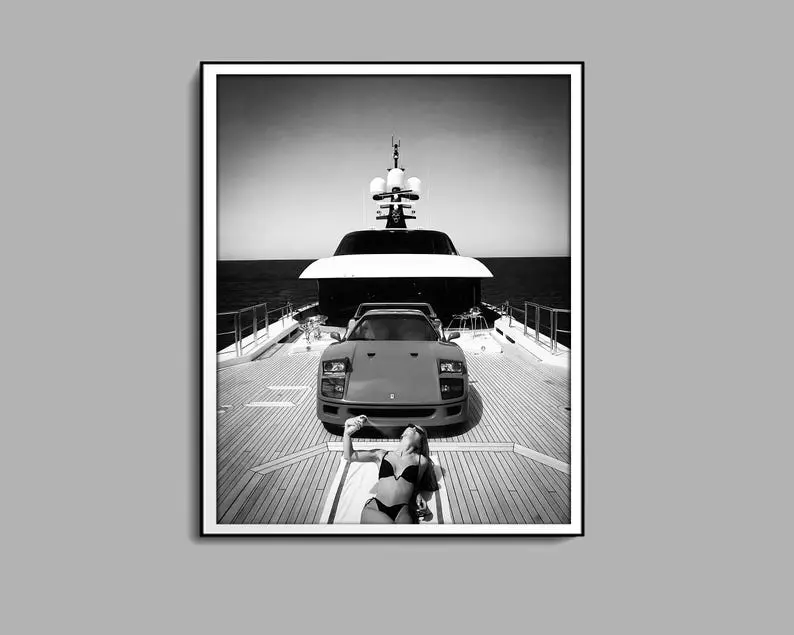 Luxury Yacht Poster, Black And White, Yacht Wall Art, Luxury Lifestyle, Ocean Wall Art, Sailing in Summer Poster, Boat Art - No Frame