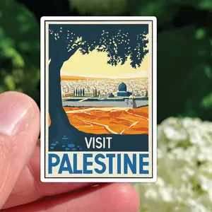 Vintage Visit Palestine Waterproof Sticker, Antique Palestinian Poster Vinyl Sticker, Free Palestine Symbol Laptop Sticker & Water Bottle Decal