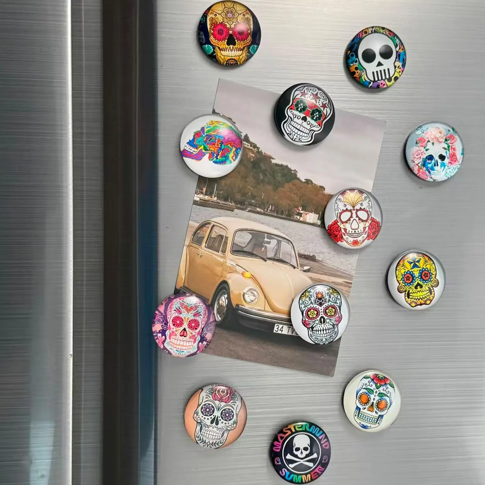 12 Piece Round Glass Skull Refrigerator Magnets, Fun Decorative Kitchen and Office Accessories, Creative Gifts for Art Lovers