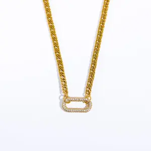 Arrow Muse Elegant Necklace 18K Gold U-Shaped Pendant Cuban Link Chain Waterproof Choker Adjustable Clasp Dainty Lightweight Non Tarnish Fashion Necklaces For Women