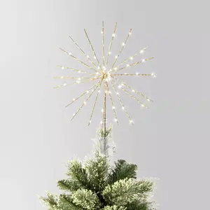 14" Pre-lit Dewdrop Glittered Starburst Christmas Tree Topper Champagne with Cool White Twinkle & Warm White Steady Lights for Festive Decor