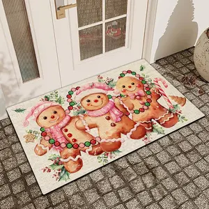 1Pc Pink Gingerbread Man Silica Mud Anti-Slip Water-Absorbing Door Mat For Indoor And Outdoor Use Kitchen  Dining Room Bathroom Bedroom And Holiday Home Decor