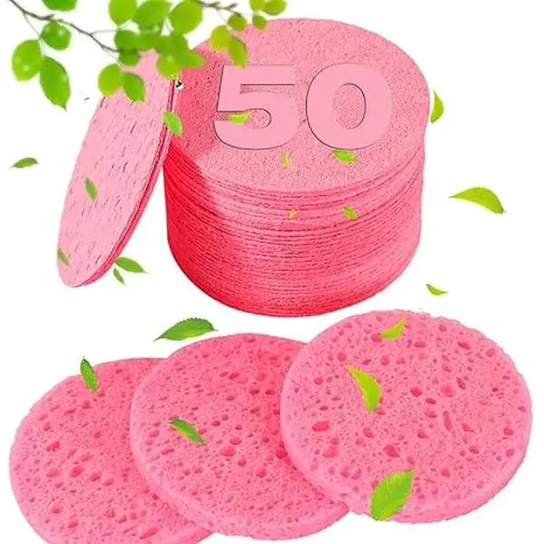 50 PCS Compressed Facial Sponges for Estheticians- 100% Natural Cellulose Face Sponge Professional Cosmetic Spa Sponges for Face Cleansing