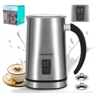 HAUSHOF Milk Frother, 4-in-1 Electric Milk Frother and Steamer, Large Capacity, Hot Chocolate Maker, Automatic Warm and Cold Foam Maker for Coffee, Latte, Macchiato, Cappuccino
