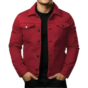 Men's Denim Jacket Tooling Solid Color Thick Coat Long Sleeve Cotton Fabric Asian Style Autumn Menswear Casual