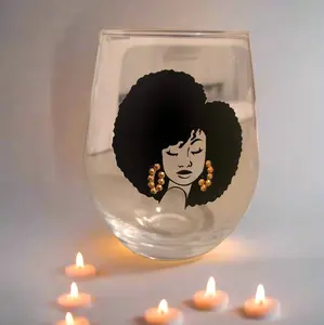 Woman's Silhouette Steamless Wine Glass - Unique Design with Black Outline, Ideal for Cocktails and Special Occasions - Drinkware