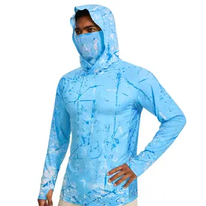 UPF 50+ Highly Breathable Men’s Long Sleeve Performance Fishing Hiking Shirt with Mask UV Neck Gaiter Hoodie
