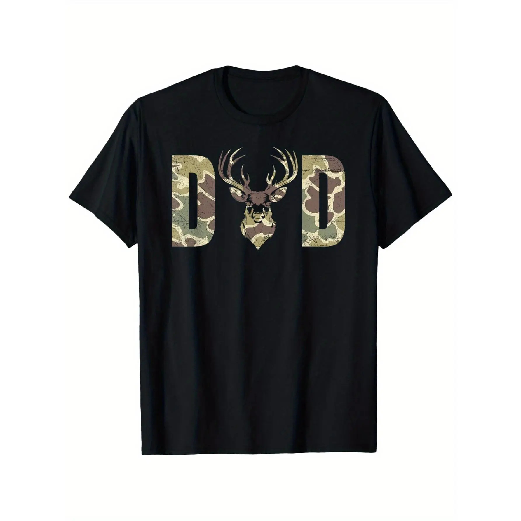Men's Old School Camouflage Graphic Hunting Short-Sleeve T-Shirt - Streetwear Round Neck Outdoor-Ready Tee, Slightly Elastic Comfortable Summer Menswear for Fathers