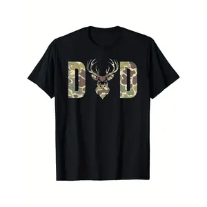 Old School Camo Dad Hunting, Camouflage Deer Father'S Day T-Shirt, Comfortable Outdoor, Casual Top Casual Summer Wear|Crew Neck Tshirt, men'S summer clothes, slightly elastic, 100%cotton, S-XXXL time  tee  shirt   double print    Streetwear Crewneck