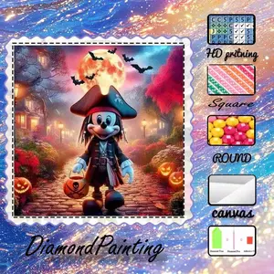 5D-DIY, high-end velour canvas, diamond art, diamond painting kit, Mickey, pumpkin lantern, AB diamonds, fairy dust diamonds, crystal diamonds, perfect home decor, handmade diamond art painting kit, special craft diamond art kit.