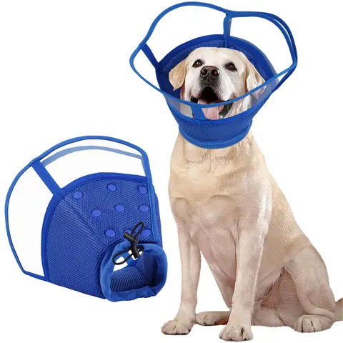 Kuoser Soft Breathable Mesh Dog Recovery Cone Collar - Adjustable Neck Protector to Stop Licking Post-Surgery, Waterproof Transparent Design for Small, Medium, Large Dogs