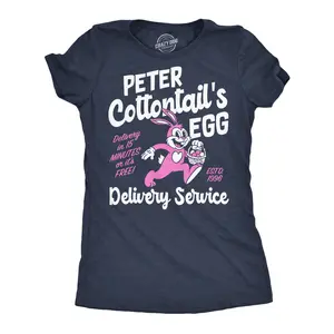Womens Funny T Shirts Peter Cottontails Egg Delivery Service Sarcastic Easter Tee For Ladies Funny Womens T Shirts Cute Vintage Fashion Casual Ladies T-Shirt Gift Easter Tops for Women Women's Novelty Tees Navy -