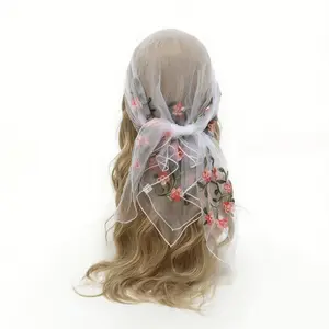 Delicate Lace Embroidered Square Head Scarf, Elegant Lady Fashion Decorative Scarf, Soft Breathable All-match Shawl for Daily Styling