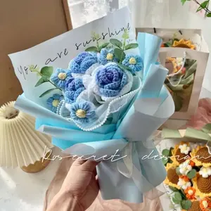 Handmade Crochet Flower Bouquet with Inspirational Card, 1 Box Crochet Flower Bouquet, Artificial Bouquet, Gift for Mom, Weddings, Home Decor, Fruit