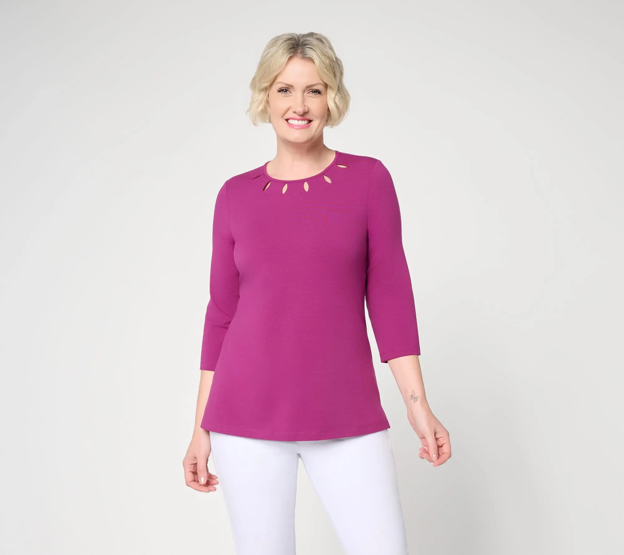 Denim & Co. Essentials Regular Perfect Jersey Keyhole Top