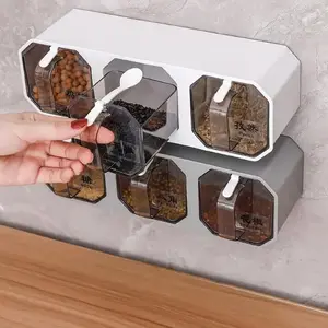 Wall Spice Rack Seasoning Box Combination Set Household Seasoning Box Kitchen Supplies Wall-mounted Storage Salt Jar Multi-grid