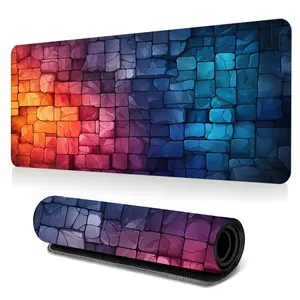 Red Blue Gradient Stone Pattern Large-Sized Gaming Mouse Pad, 3D Textured Brick Wall Desktop Protection Pad, Anti-Slip Rubber Lock Edge High-Definition Printing, Suitable For Computers, Laptops, Offices, Homes, Schools, Great Gift For Abstract Art Lovers
