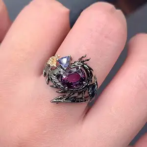Game Love And Deepspace Sylus Cosplay Ring Purple Diamond Metal Adjustable Wedding Rings Jewelry Couple Accessories
