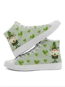Women's Clover Print High Top Sneakers, Walking Shoes, Casual Comfortable Breathable Lightweight Athletic Sports Shoes, Female All-match Round Toe Shoes for Daily Wear