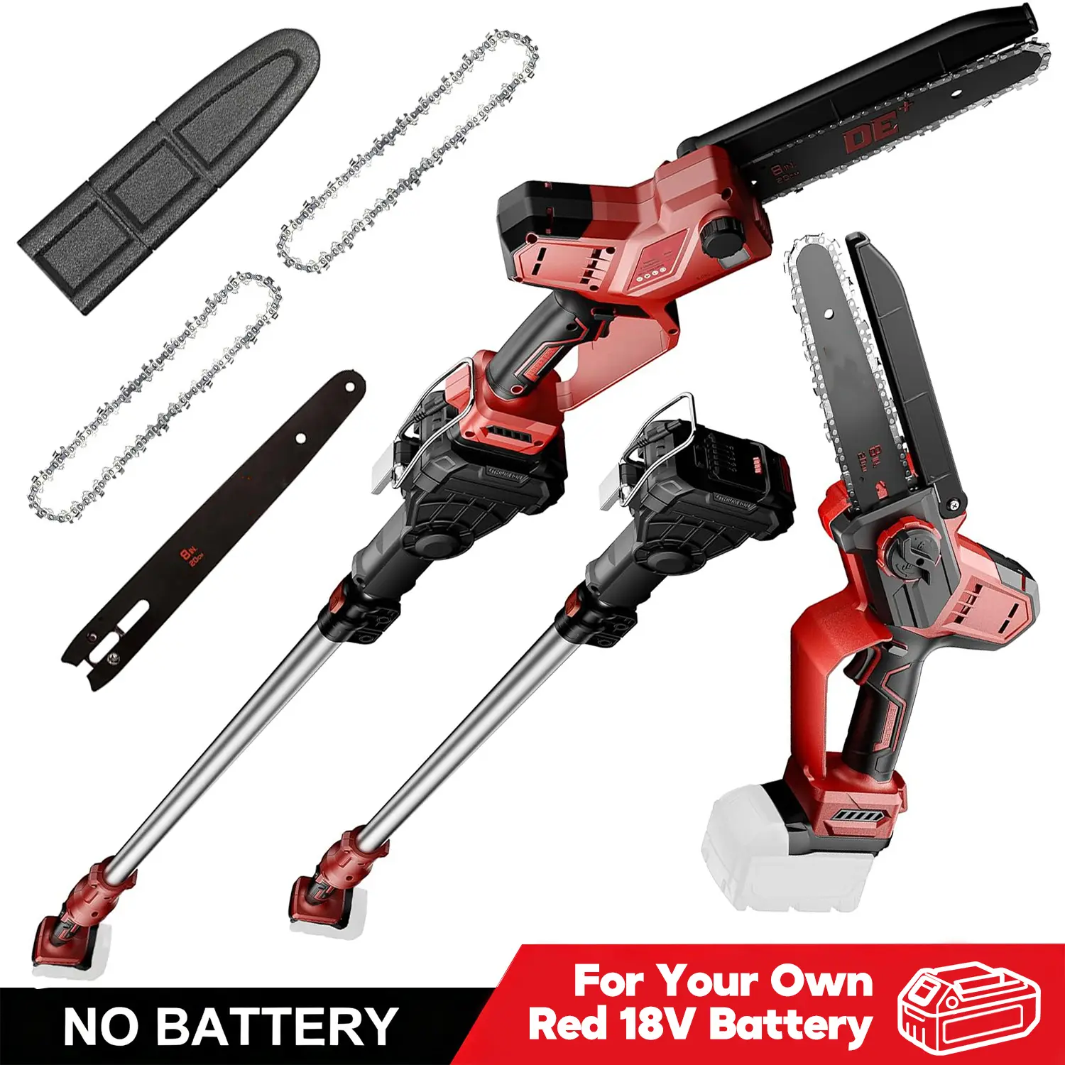 2-in-1 Cordless Power Pole Saw with Extension Shaft, 8" Brushless Mini Chainsaw for Tree Trimming, Bare Tool for Milwaukee M18 Red 18V Batteries, No Battery Included