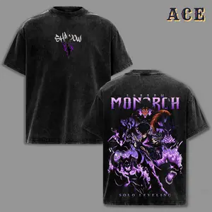 Shadow Monarch Anime Tee | Inspired by Solo Leveling & Sung Jinwoo’s Power | Dark Purple Graphic Streetwear | Awaken Your Shadows with Epic Art & Bold Design | Oversized Vintage Wash Shirt