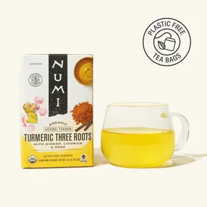 Numi Organic Turmeric Three Roots Herbal Teasan with Ginger Licorice & Black Pepper Plastic Free Tea Bags