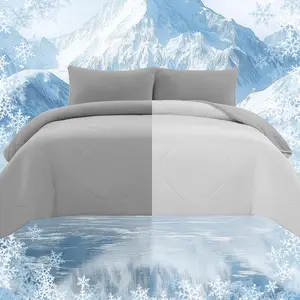 Cooling Comforter Set with Sheets&Pillowcases,Cooling Blanket for Hot Sleeper Cold ice Double Side Grey Bed Set  Size 4 count(Comforter+Fitted Sheets+2Pillowcases)