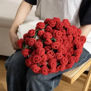 Milky White Wine Red Rose Bouquet Blanket | Handmade Crochet DIY Kit - Creative Gift Set with Rose and Lily of the Valley Crafts