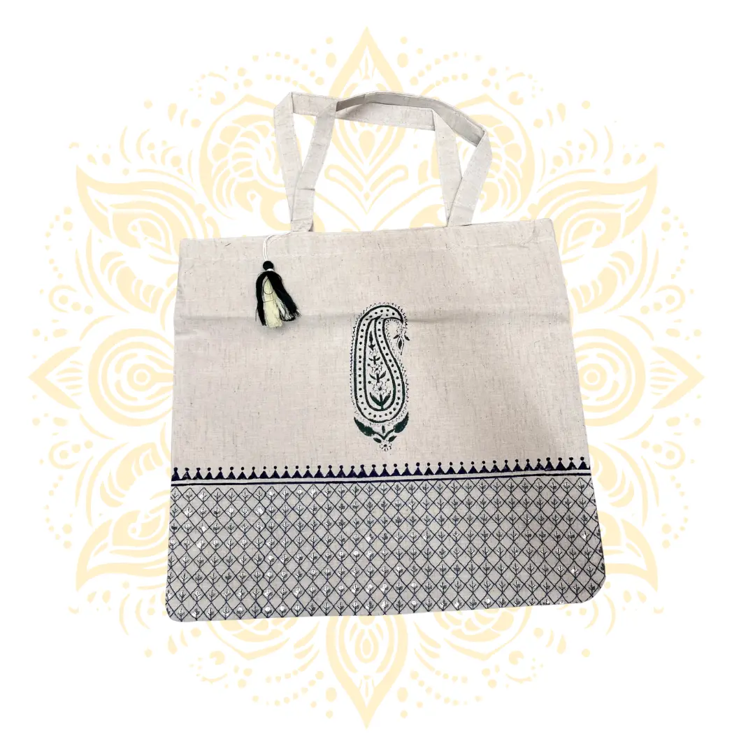 Block Print Cotton Messenger Bag w/ Zipper