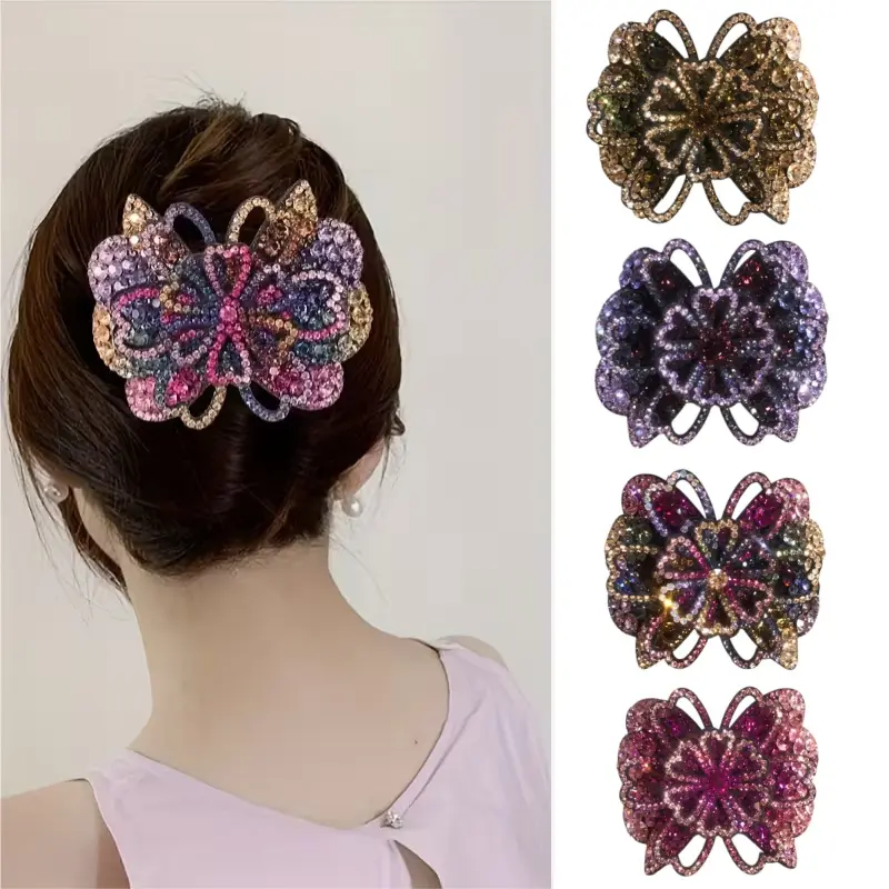 4pcs Vintage Rhinestone Butterfly Hairpins, Fashionable Ponytail Clasp, Elegant And Luxurious Design, Suitable for Daily Commuting, Parties And Banquets