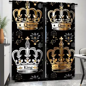 King Queen Crown Print Curtain Set for Living Room and Bedroom, Stylish Rod Pocket Design for Cozy Atmosphere, Easy to Install in Cafes and Offices, Window Curtain Home Decoration Curtain