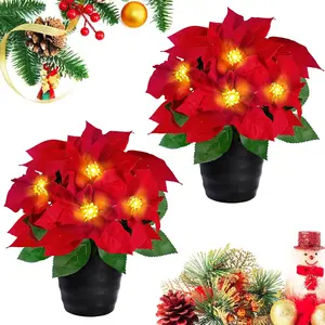 2 Pack Artificial Poinsettia Flowers Red Velvet 12Inch Poinsettias Plant in Pot Sggvecsy