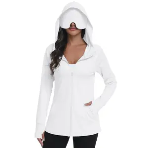 UPF 50+ Sun Protection Hoodie Jacket for Women – Lightweight Full Zip UV Hoodie with Face Cover & Thumb Holes, Breathable Outdoor Sun Shirt