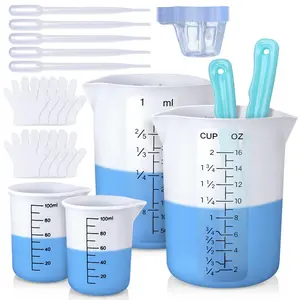 Silicone Measuring Cups, 450ml/600ml Accurate 2 Scales & 100ml Durable Measuring Cups, Epoxy Mixing Cup,Silicone Stirring Sticks, Easy Clean Resin Supplies for Resin Molds, Resin Mixing,Thicker&Non-Stick Resin Mixing Cups,Glitter Tumbler - LET'S RESIN