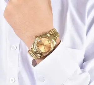 Gold dial and gold circular bezel, 36mm, with calendar function, exquisite mechanical watch
