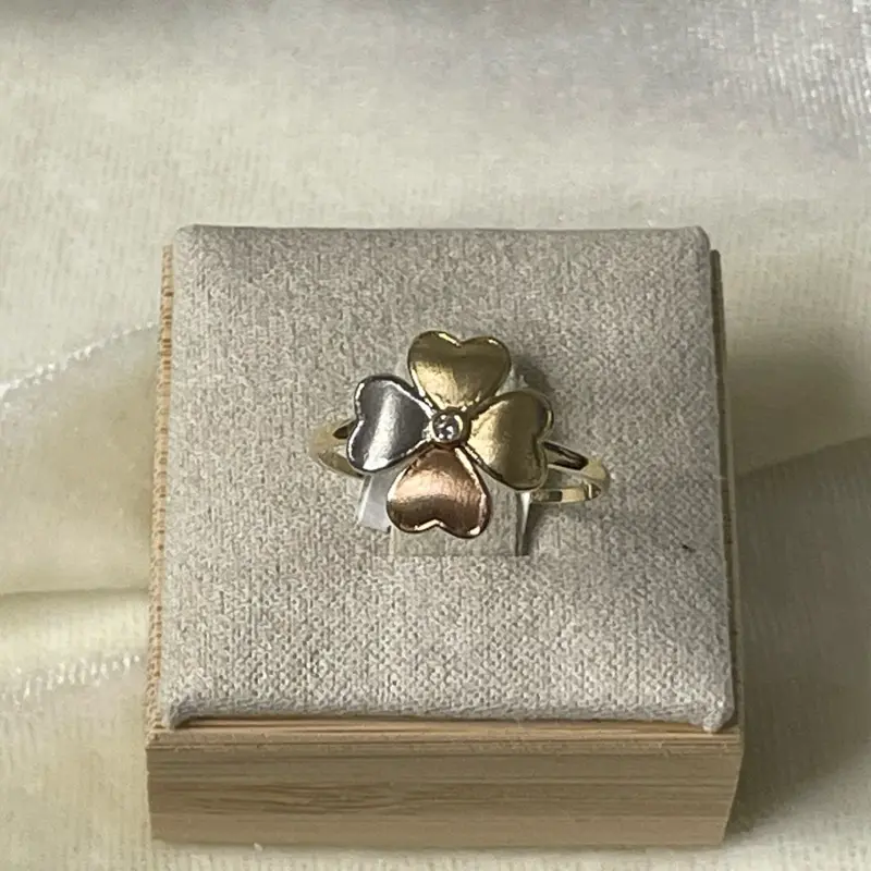 14k gold flower ring three tone