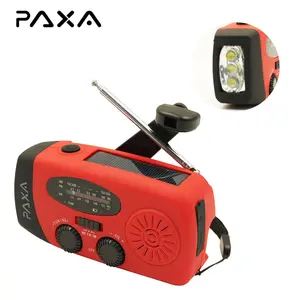 PAXA Compact Solar Powered Hand Crank Emergency Radio, Chargeable Power Bank Weather Radio with Flashlight for Charging Phones, Portable Charger Radio with LED Lights