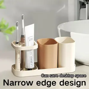 Romantic Couples Toothbrush Holder Set - 4-Grid Minimalist Bathroom Organizer with 2 Matching Mouthwash Cups | Anti-Mold Toothbrush & Toothpaste Storage | Non-Slip Countertop Saver for His & Hers Bathroom Essentials Dealsforyoudays